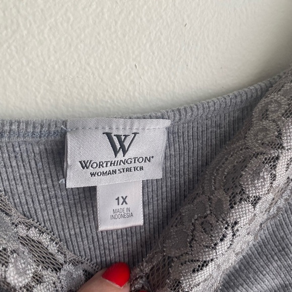 Vintage Y2K Lace Cami Worthington Light Gray Top V-Neck 1X XL Ribbed Stretchy - Picture 2 of 4